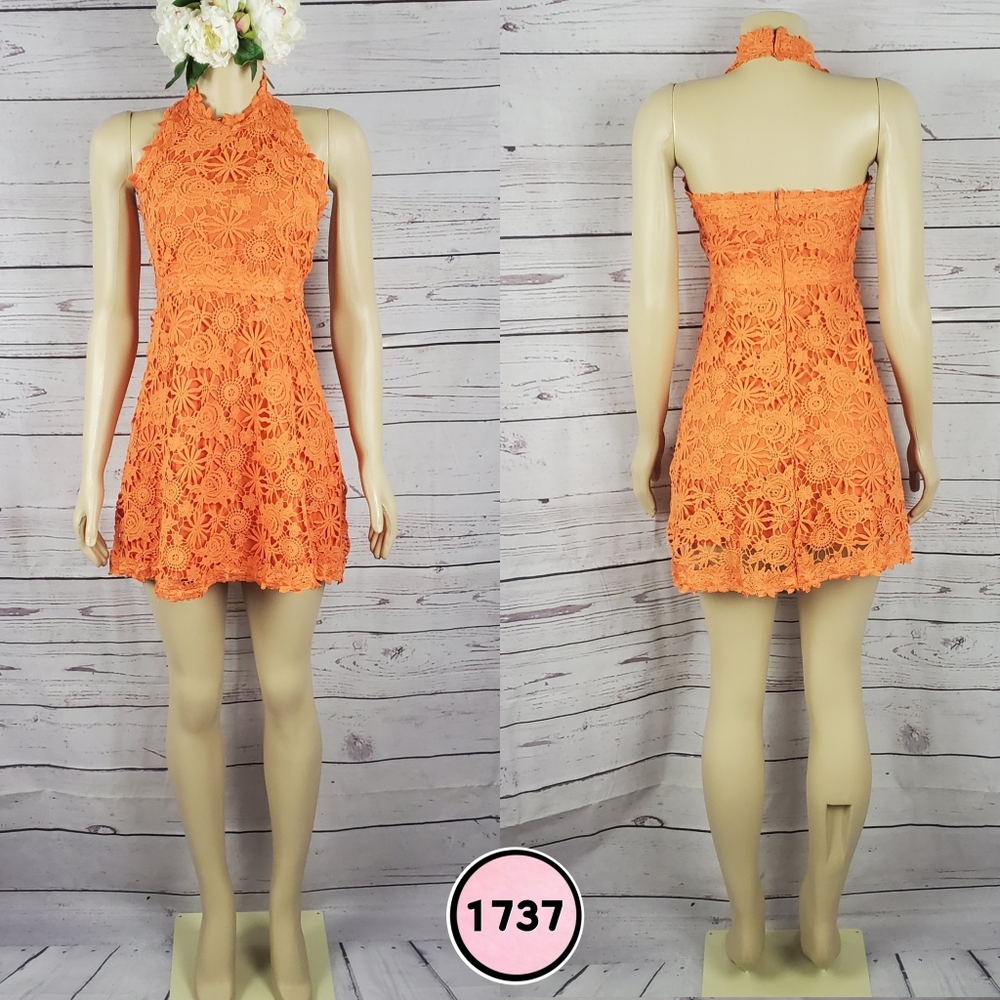 small orange backless dress